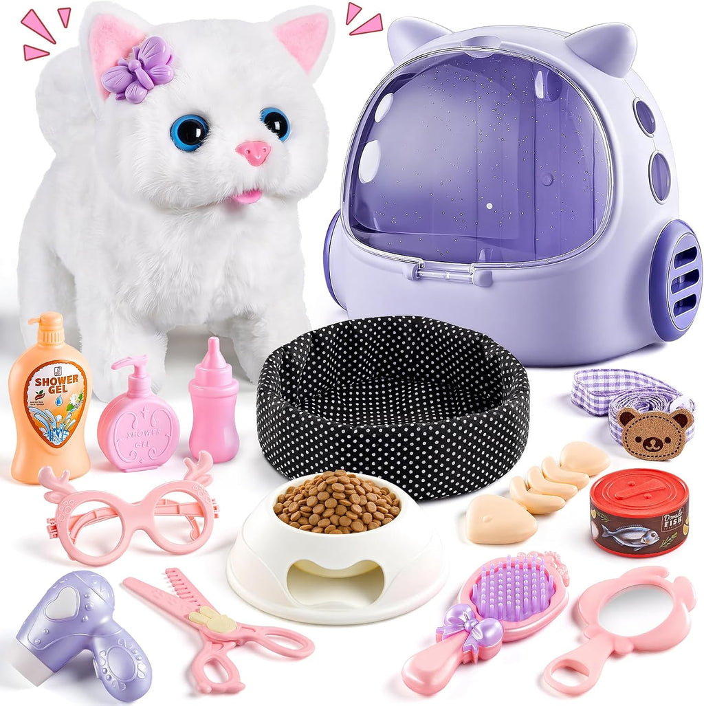 Cat Toys for Kids Girls 3 4 5 6 Year old,Electronic Robot Stuffed Cat