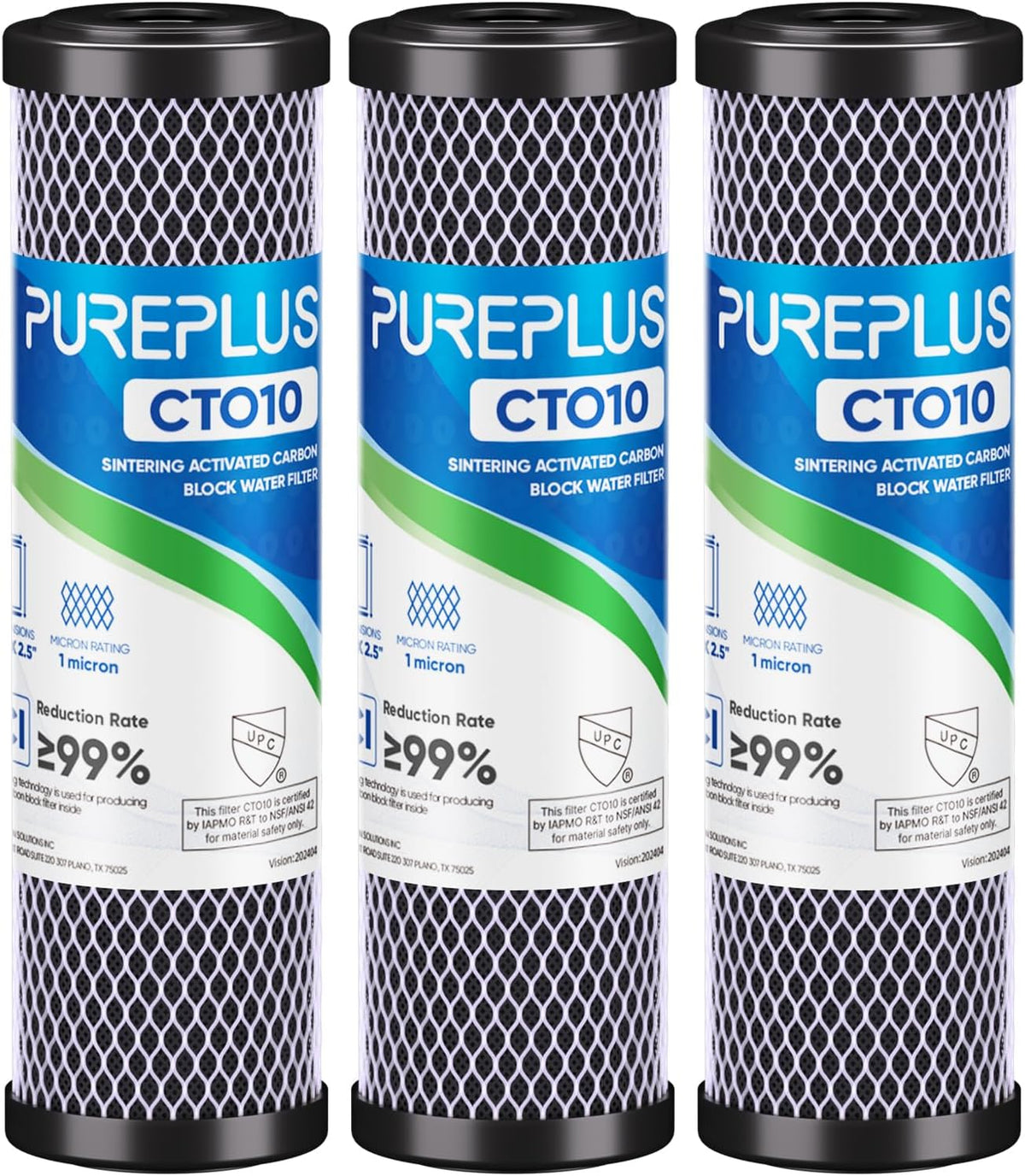 1 Micron 2.5" x 10" Whole House CTO Carbon Water Filter Cartridge Replacement for Under Sink Water Filter System, Dupont WFPFC8002, WFPFC9001, FXWTC, SCWH-5, WHEF-WHWC, WHCF-WHWC, AMZN-SCWH-5, 4Pack