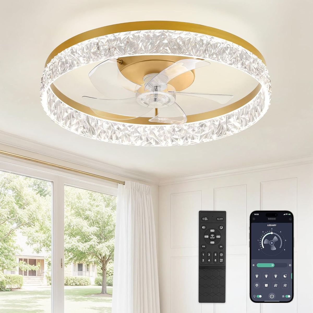 LEDIARY 20" Modern Ceiling Fans with Lights and Remote, White Fandelier