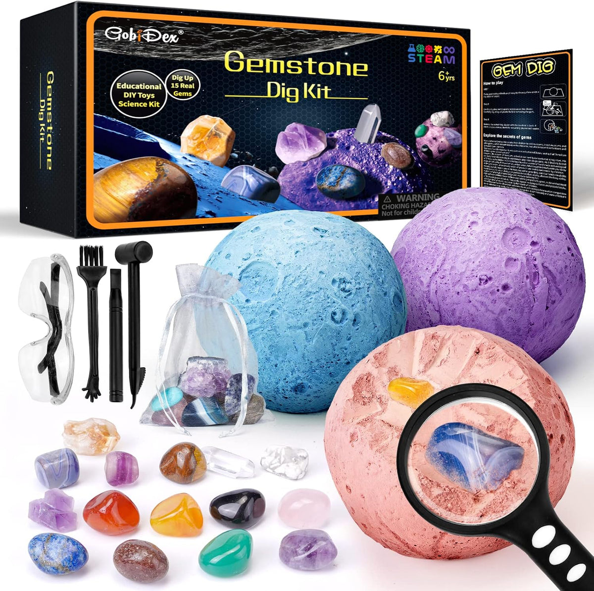 GobiDex 15 Gemstones Dig Kit, Space Science Kit for Kids Ages 6+