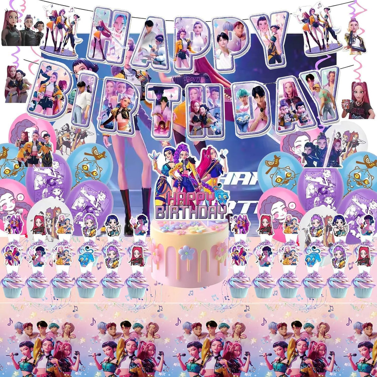 50 Pcs For K Pop Demon Hunters Party Supplies, Birthday Decorations Set