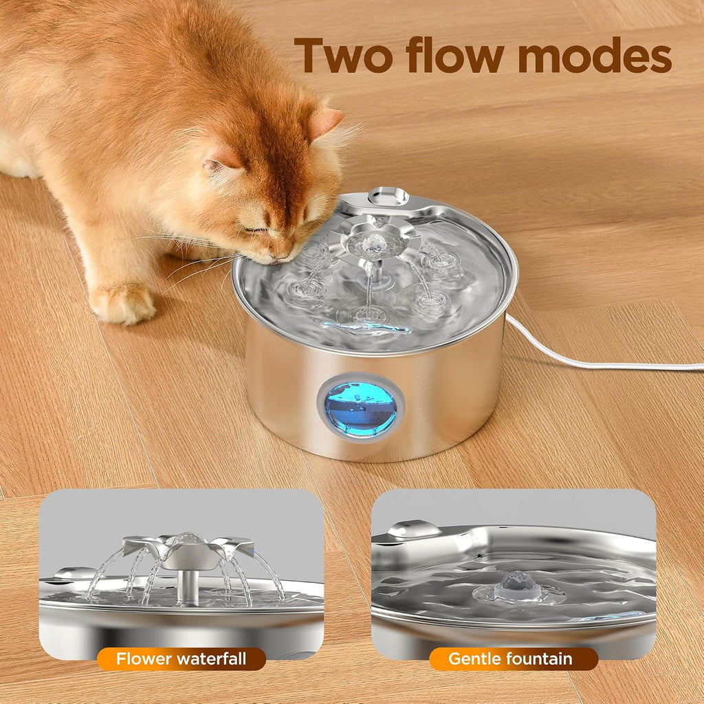 Stainless Steel Cat Water Fountain: 88oz/2.6L Pet Fountain for Drinking