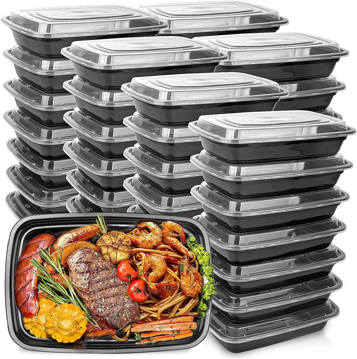 50-Pack Meal Prep Containers, Single Compartment with lids, 26 OZ.