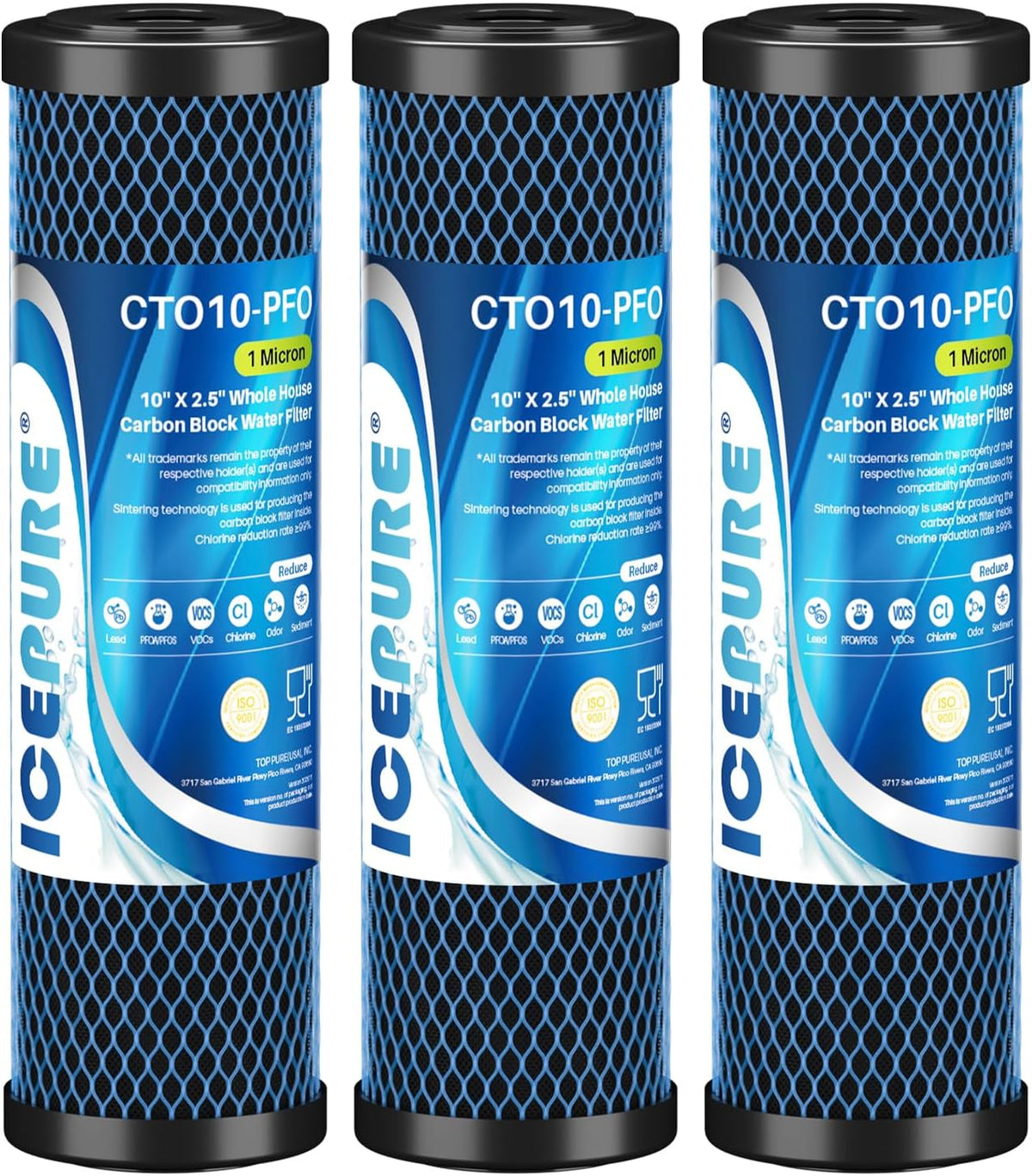 ICEPURE 1 Micron 2.5" x 10" CTO Carbon Whole House Water Filter 4 Pack
