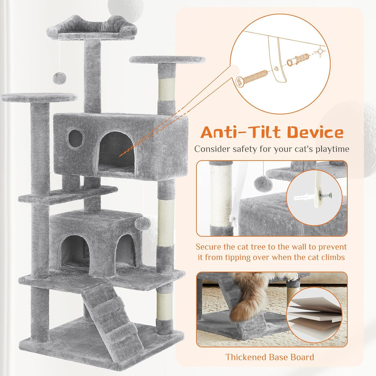 Sweetcrispy 54-inch Cat Tree Tower with Scratching Posts, Indoor Use