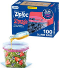 Ziploc Quart Food Storage Bags, Stand-Up Bottom, 100 Count