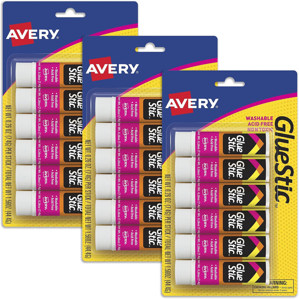 Avery Glue Stic, White, 7.4 Grams, 0.26 oz, 3 Glue Sticks