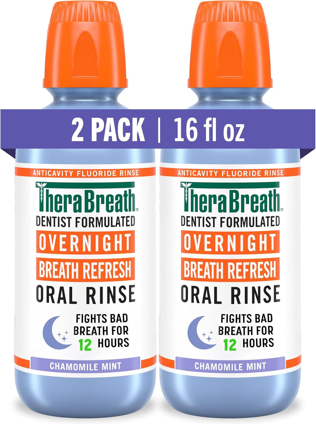 TheraBreath Overnight Mouthwash, Chamomile Mint Flavor, 16 fl oz, 2-Pack