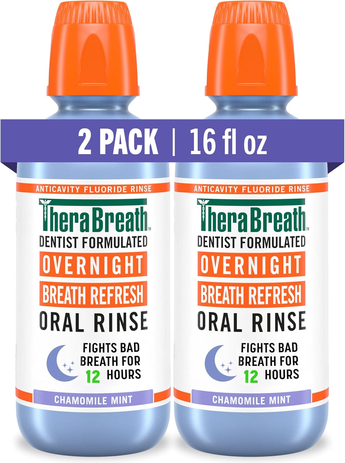 TheraBreath Overnight Mouthwash, Chamomile Mint Flavor, 16 fl oz, 2-Pack