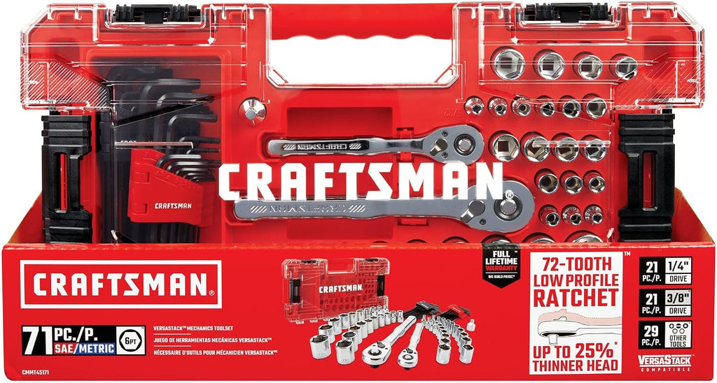 CRAFTSMAN Versastack Mechanics Tool Set, 1/4 and 3/8 Inch Drive, 71 Piece (CMMT45171)