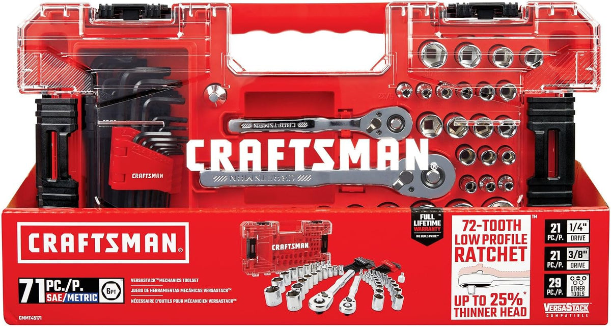 CRAFTSMAN Versastack Mechanics Tool Set, 1/4 and 3/8 Inch Drive, 71 Piece (CMMT45171)