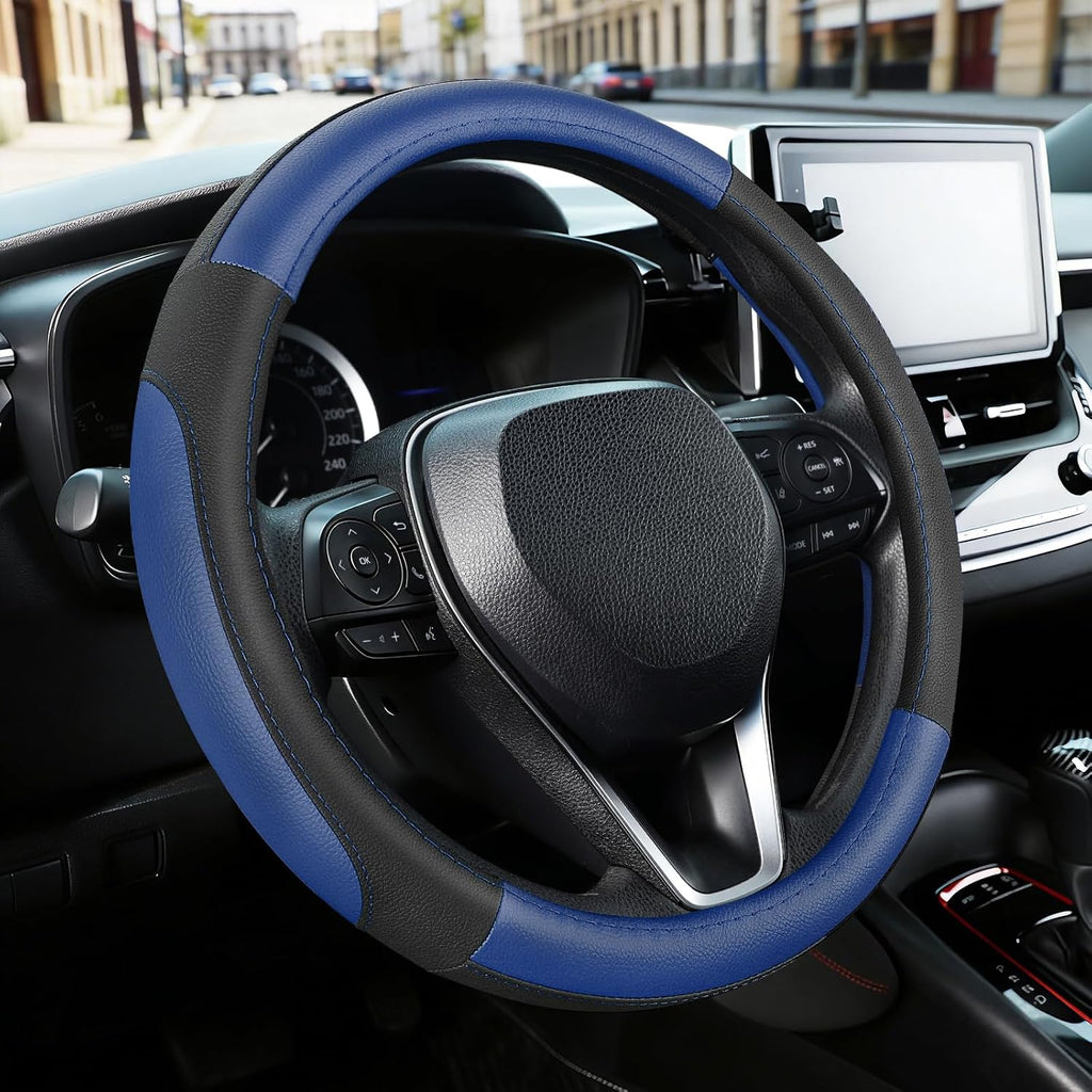 SEG Direct Black Microfiber Leather Auto Car Steering Wheel Cover 15 inch