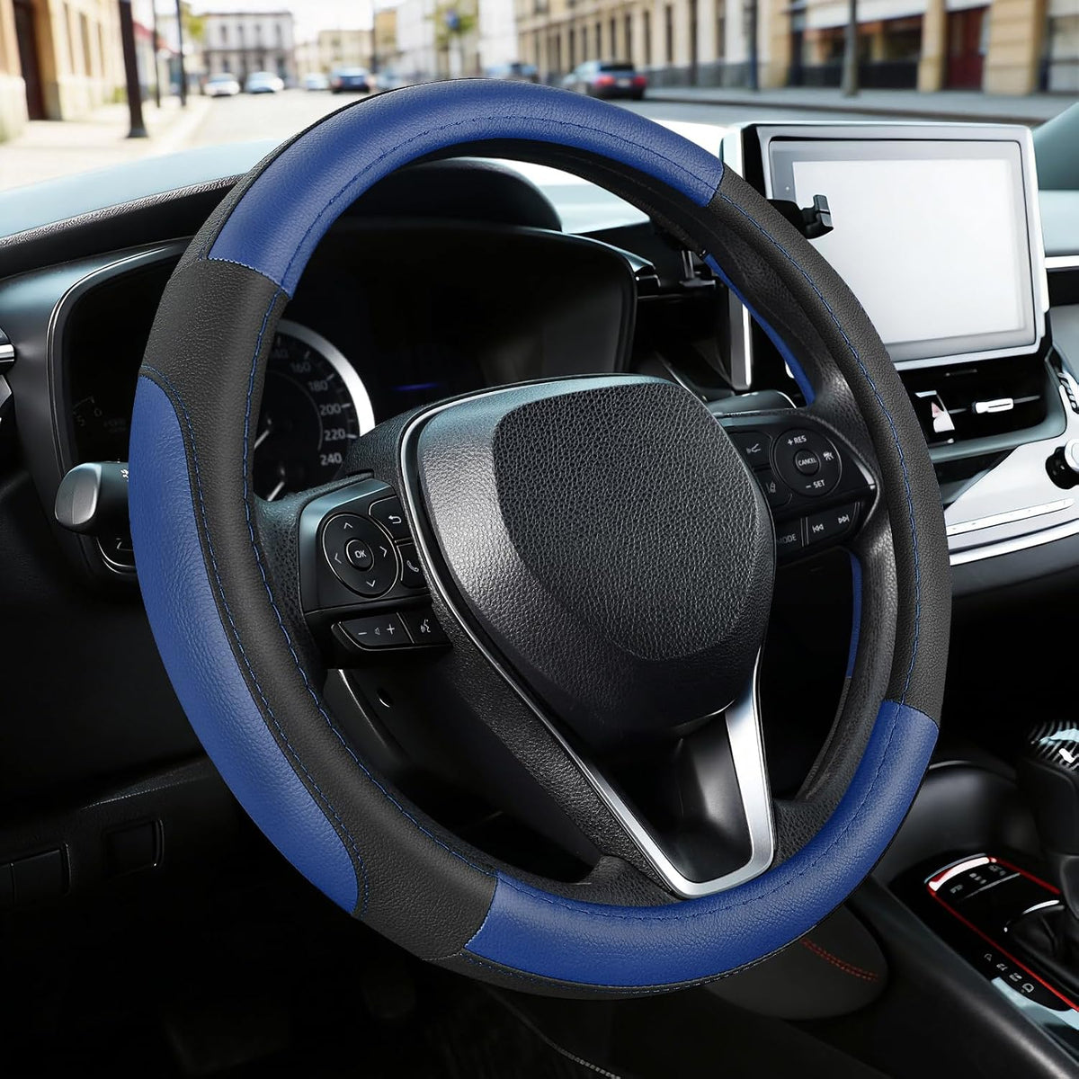 SEG Direct Black Microfiber Leather Auto Car Steering Wheel Cover 15 inch