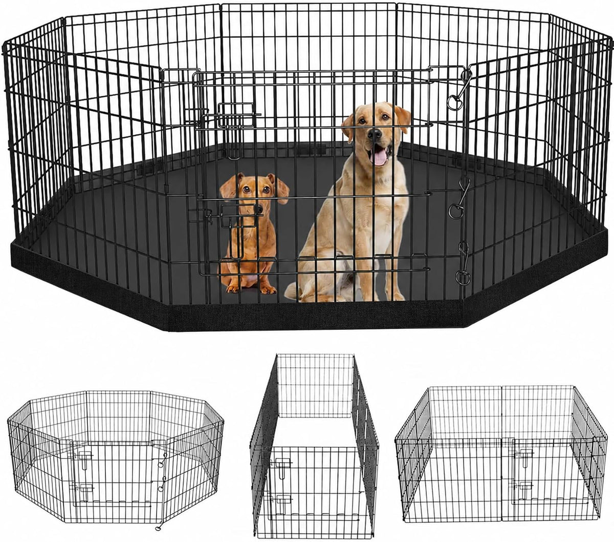 PETIME Foldable Metal Dog Exercise Pen/Pet Puppy Playpen Kennels Yard Fence Indoor/Outdoor 8 Panel 24" W x 24" H with Bottom Pad (with Bottom pad, 8 Panels 24" H)