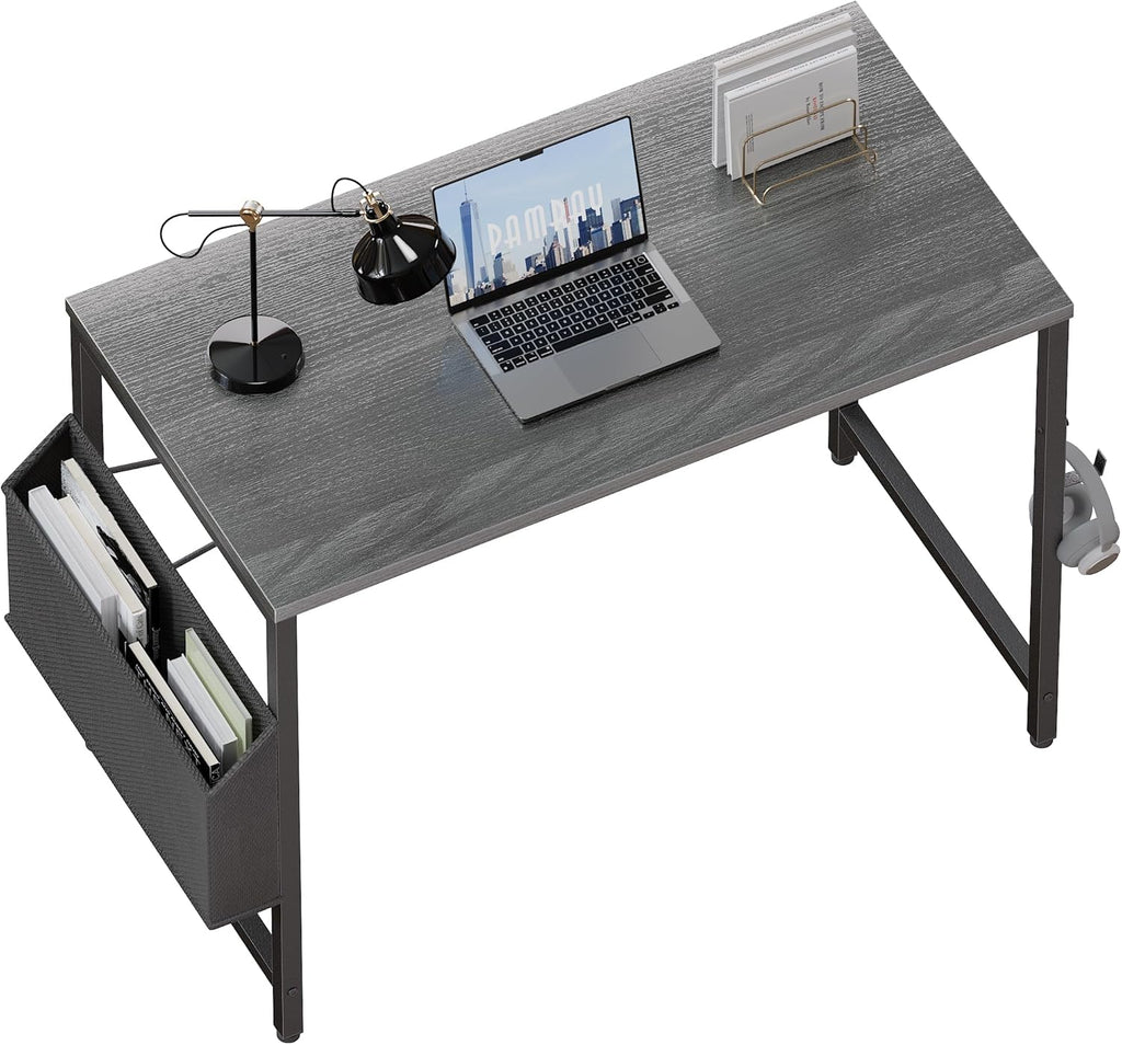 Pamray 32 Inch Computer Desk for Small Spaces with Storage Bag, Home Office Work Desk with Headphone Hook, Small Office Desk Study Writing Table