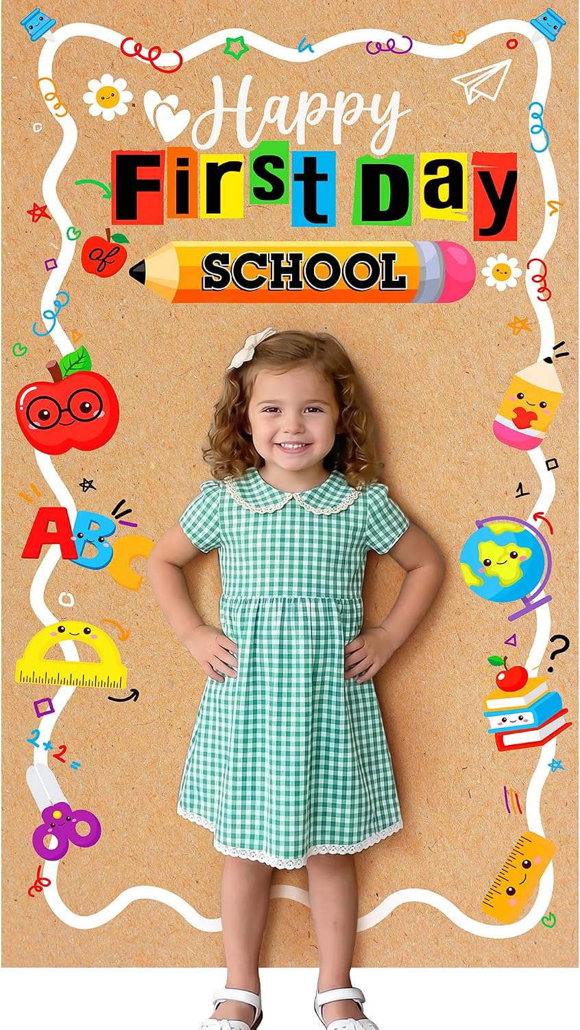 First Day of School Banner Backdrop Decorations, Back to School Banner