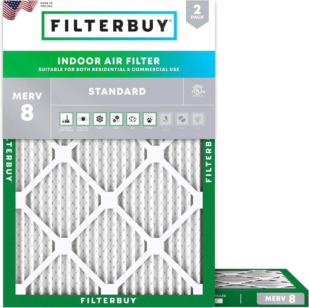 Filterbuy 20x25x4 Air Filter MERV 8 Dust & Allergy Defense (2-Pack)