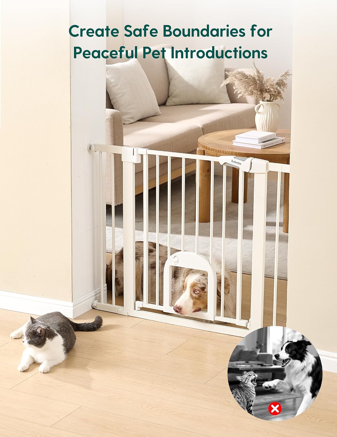 Babelio Baby Gate with Adjustable Cat Door, CatPrivilege III, 29-43"