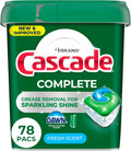 Cascade Complete Dishwasher Pods - Fresh Scent ActionPacs, Dishwasher Detergent, Dishwasher Soap, Detergent Pods, 78 Count