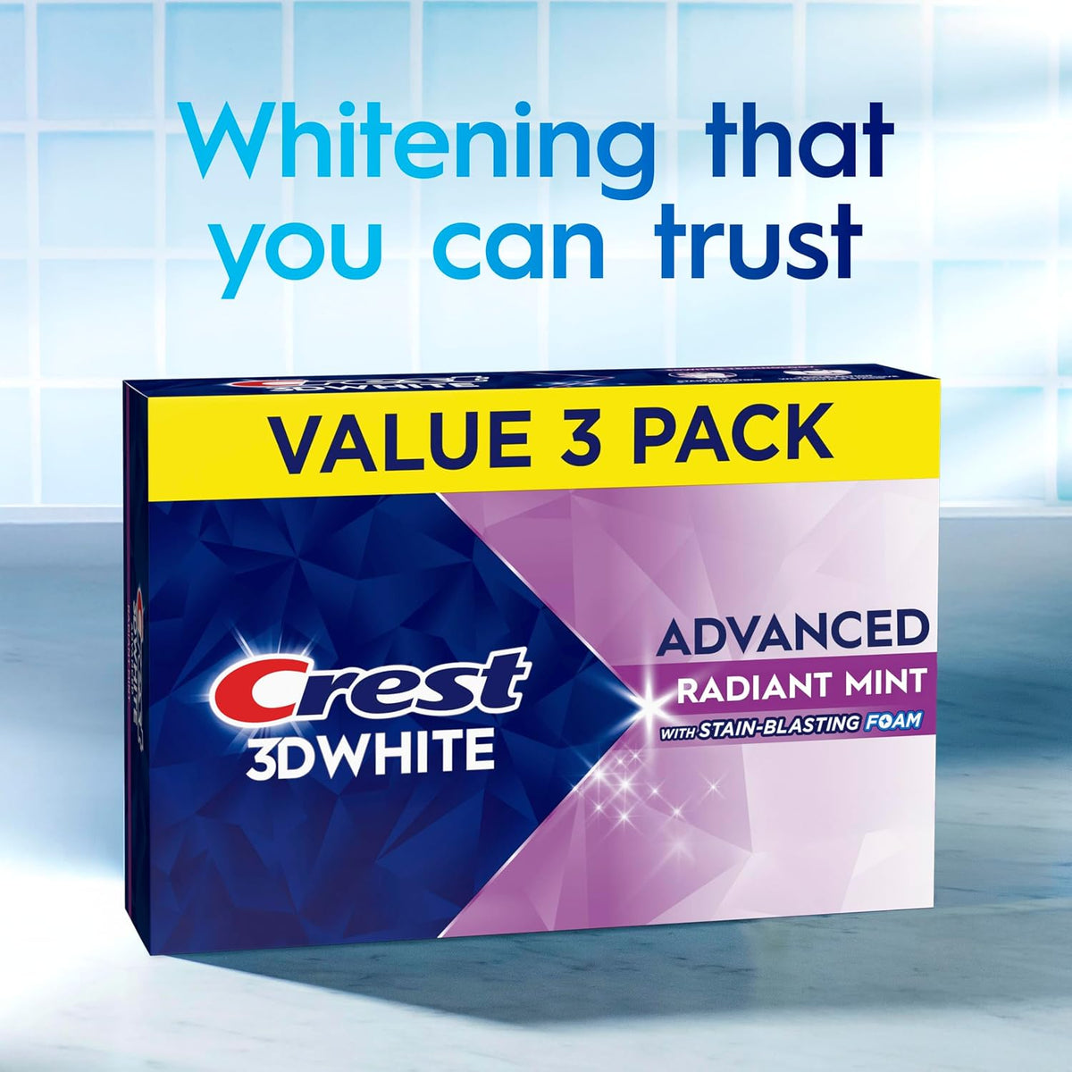 Crest 3D White Advanced Teeth Whitening Toothpaste, Crest 3D White Brilliance Toothpaste, Radiant Mint, 3.3 oz, Pack of 3 (Packaging May Vary)