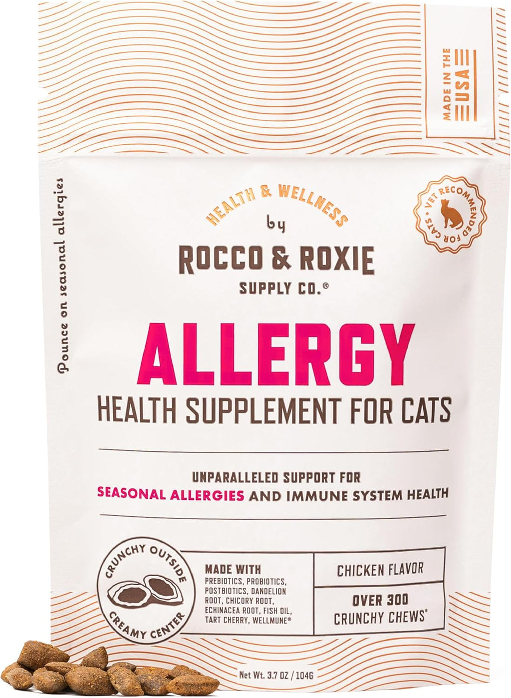 Rocco & Roxie Cat Seasonal Allergy Relief Chews, Probiotics & Fish Oil