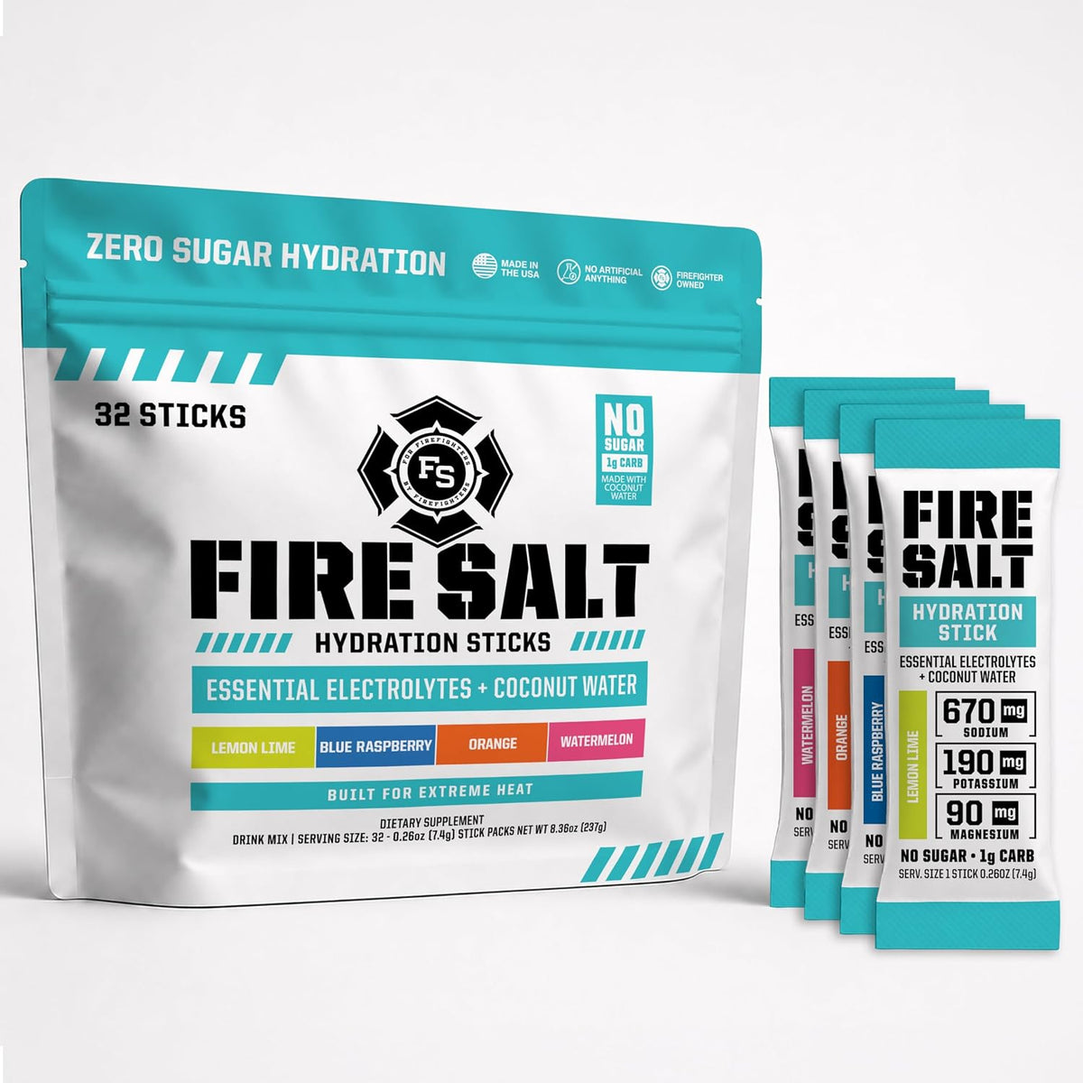 Fire Salt Variety Pack Electrolyte Hydration Sticks, Zero Sugar, 32 Count