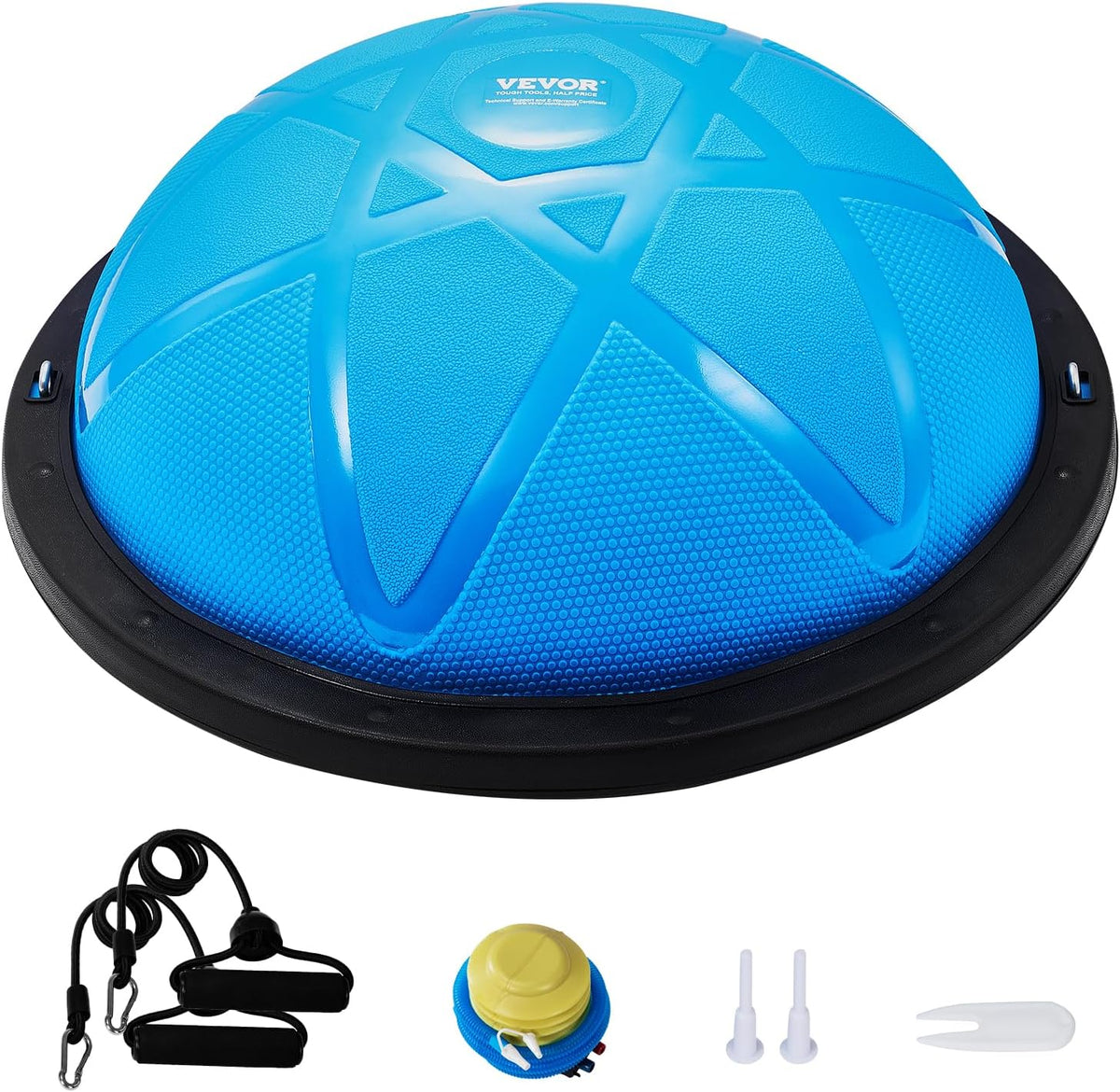 VEVOR Half Exercise Ball Trainer, 23/26 inch Balance Ball Trainer, 1500lbs Capacity Stability Ball, Yoga Ball with Resistance Bands & Foot Pump, Strength Fitness Ball for Home Gym Full Body Workout