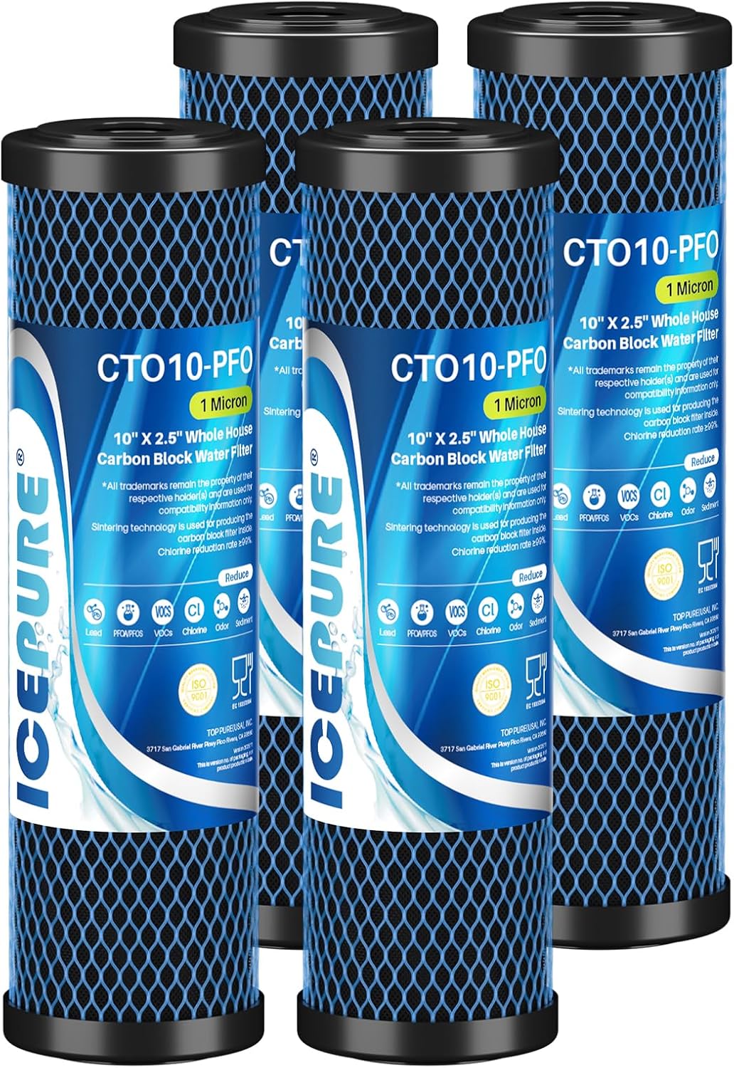 ICEPURE 1 Micron 2.5" x 10" CTO Carbon Whole House Water Filter 4 Pack