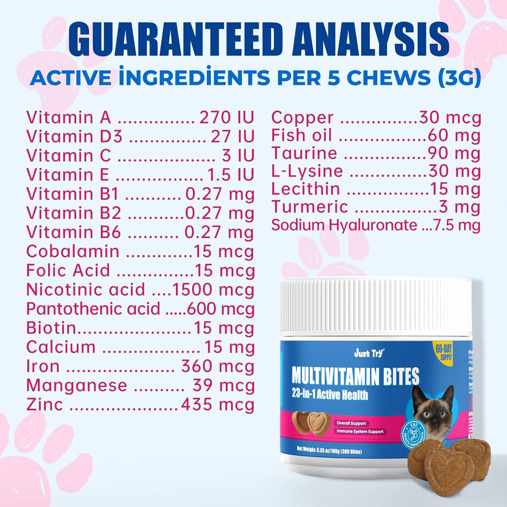 Just Try 23 in 1 Taurine for Cats Treats Multivitamin Indoor & Senior Cat