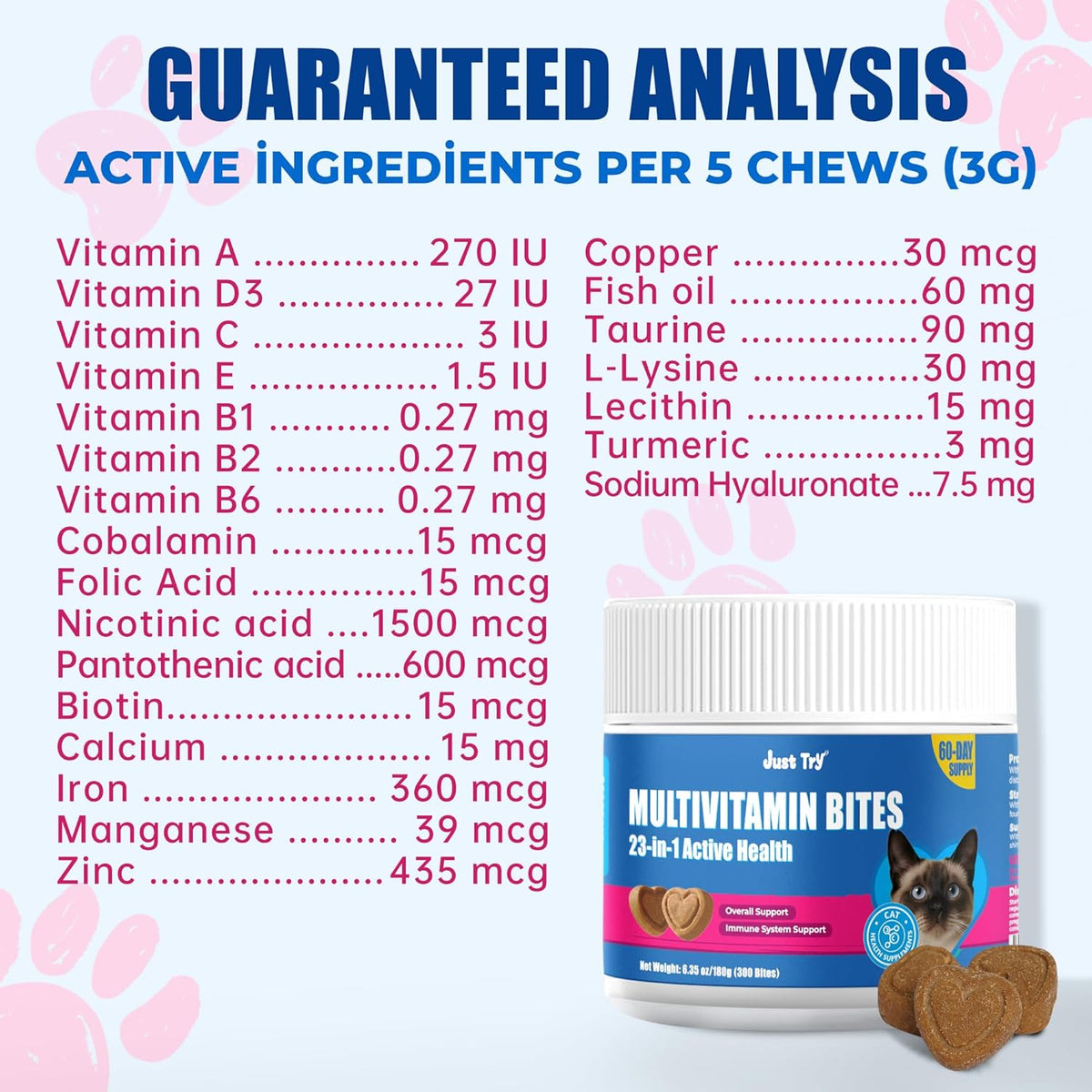Just Try 23 in 1 Taurine for Cats Treats Multivitamin Indoor & Senior Cat
