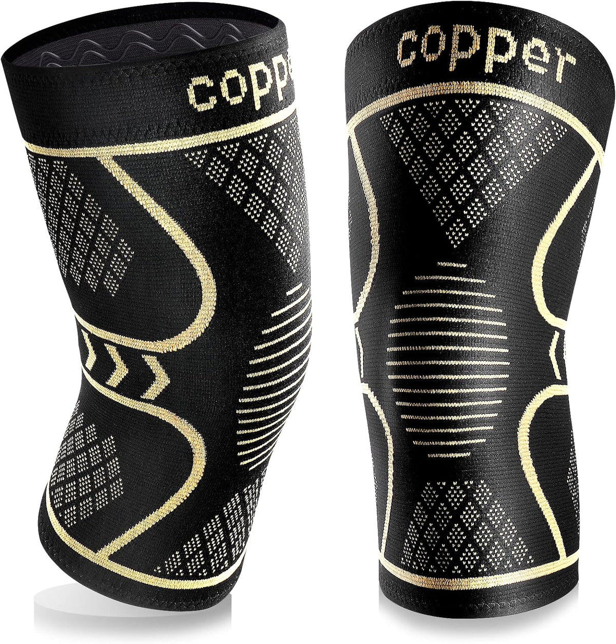 Copper Compression Knee Brace for Knee Pain Women & Men (2 Pack, Medium)