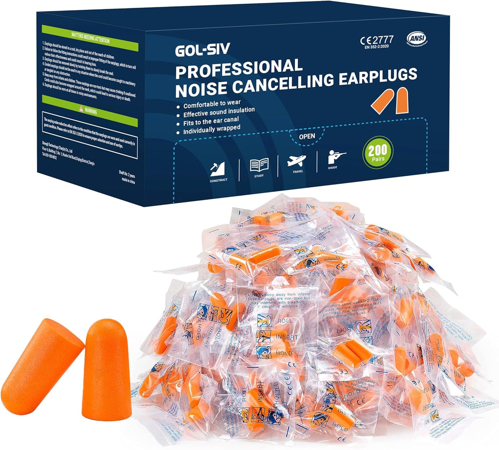 NRR 33dB Foam Ear Plugs with Cord,100 Pairs/Box，for Sleeping
