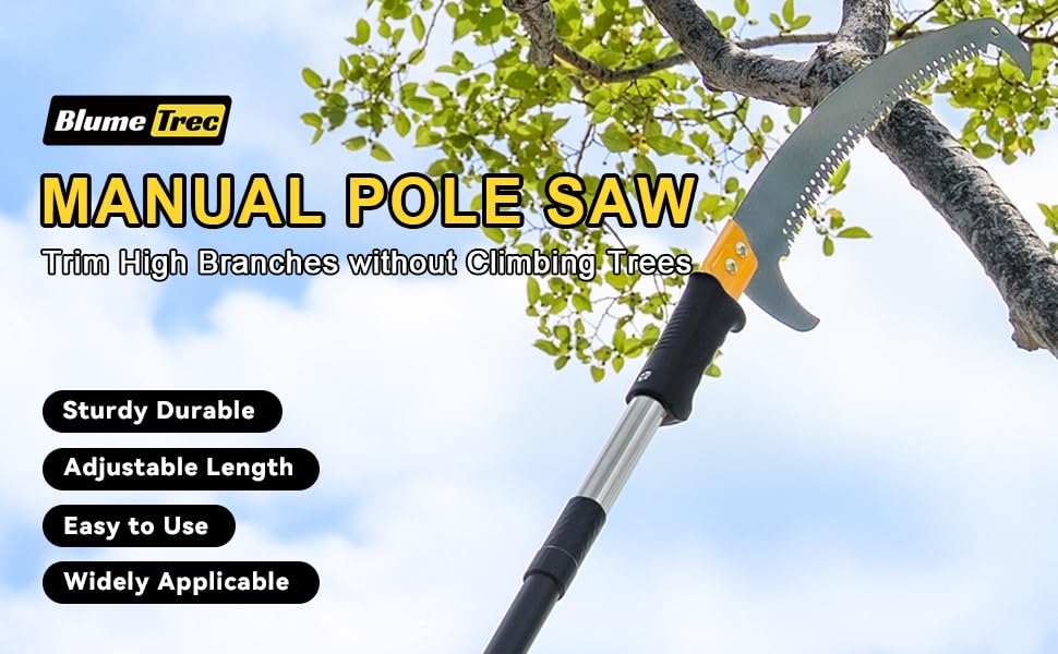 14.5FT Pole Saw with Adjustable Length for Tree Trimming, Lightweight Manual Pruning Saw with Mn Steel Blade, Long Extension Branch Cutter Pole Pruner for Yard, Garden, Patio & Forestry Use