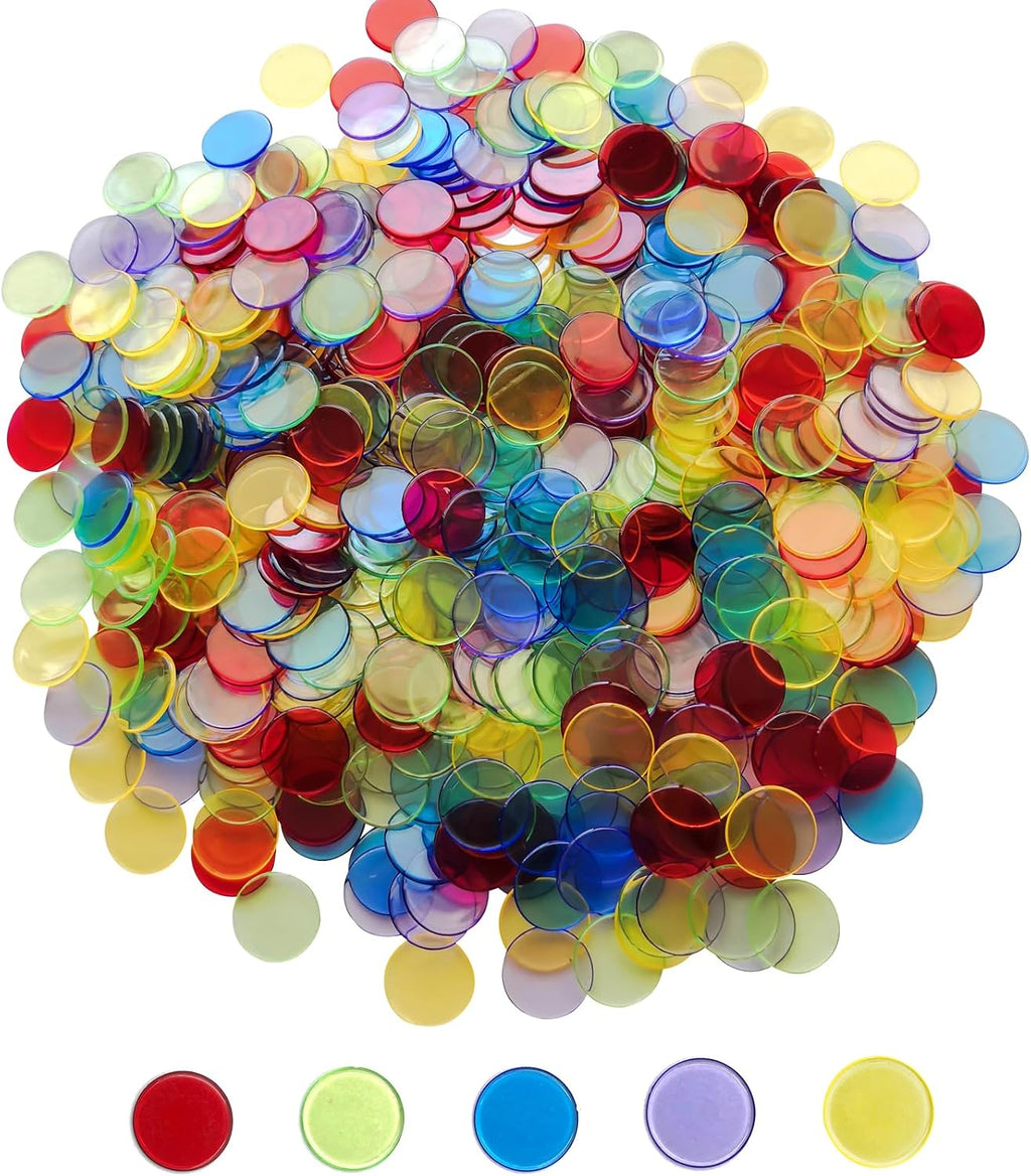 Yuanhe 500 Pieces 3/4 Inch Transparent Counting Chips for Bingo Game, Party, Classroom, Game Night - Mixed Color