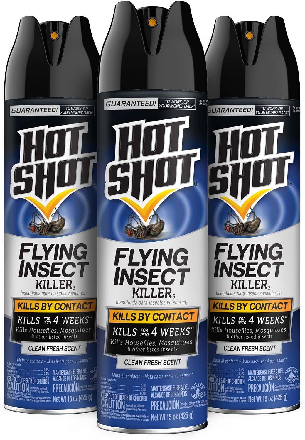 Hot Shot Flying Insect Killer, 15 Ounces, Aerosol Kills Houseflies, Mosquitoes and Flying Insects Indoors and Outdoors, Clean Fresh Scent, 3 Pack, 3.94 Pounds
