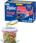 Ziploc Quart Food Storage Bags, Stand-Up Bottom, 80 Count