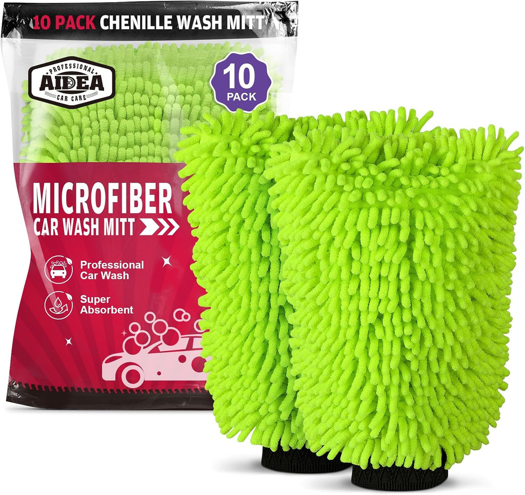 AIDEA Car Wash Mitt Microfiber-2PK, Car Wash Brush, Green, 7.12''X10.14''