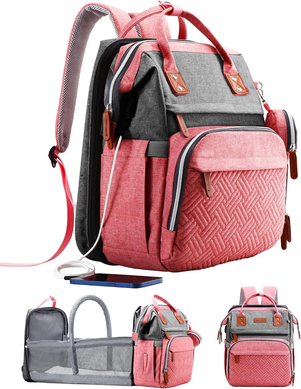 ISMGN Diaper Bag Backpack with Changing Station, Baby Bag for Mom, Grey