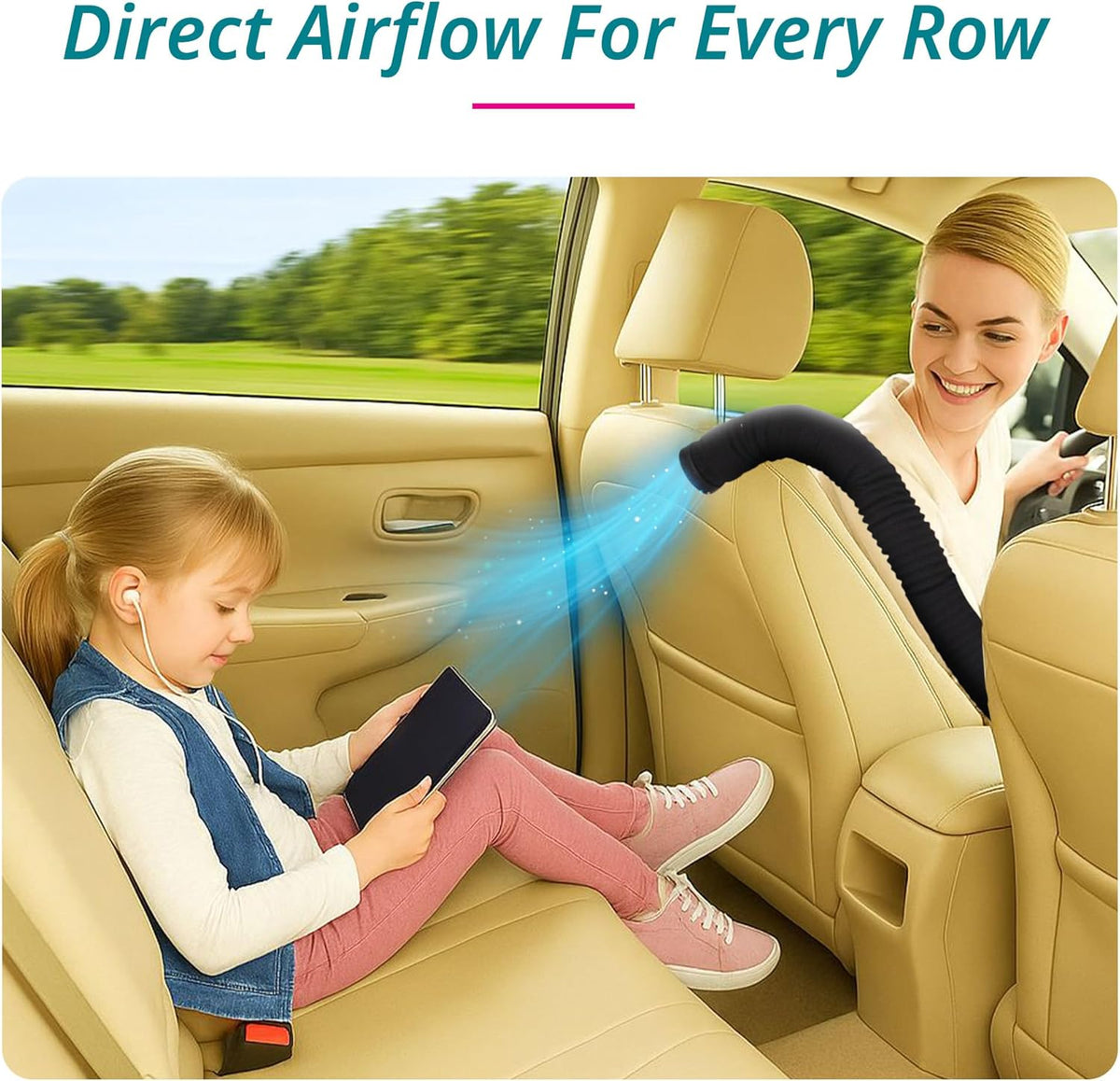 Car AC Vent Extender, Directs Air to Kids & Pets, Extends to 10 FT