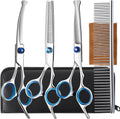 5 in 1 Upgraded Thicken Dog Grooming Scissors, Professional Dog Scissors for Grooming with Safety Round Tips, Lengnoyp Stainless Steel Thinning Shears, Pet Cat Shears for Grooming Kit
