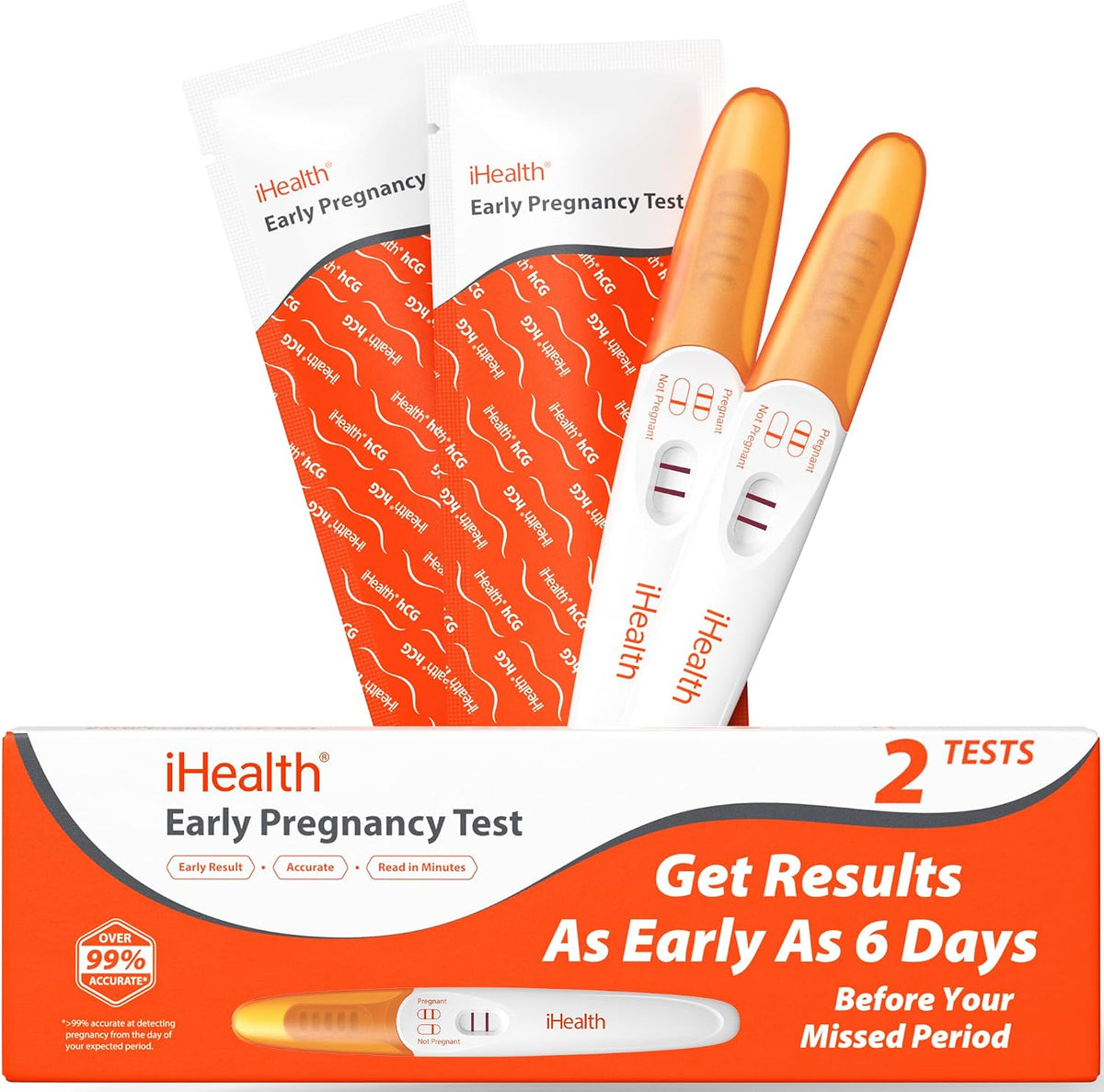 iHealth Pregnancy Tests, Early Detection at Home Pregnancy Test, 2 CT