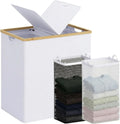 efluky Double Laundry Hamper with Lid and 2 Removable Bags, Beige