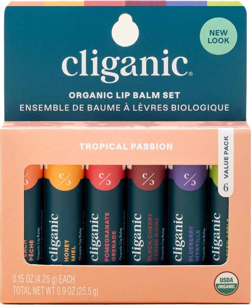 Cliganic Organic Lip Balm Set, 6 Flavors, 100% Natural for Dry Cracked Lips