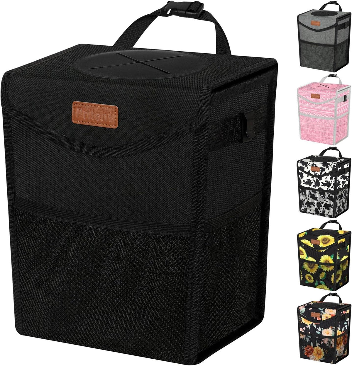 Pritent Car Trash Can with Lid Leakproof Car Garbage Bag Vehicle Trash Bin