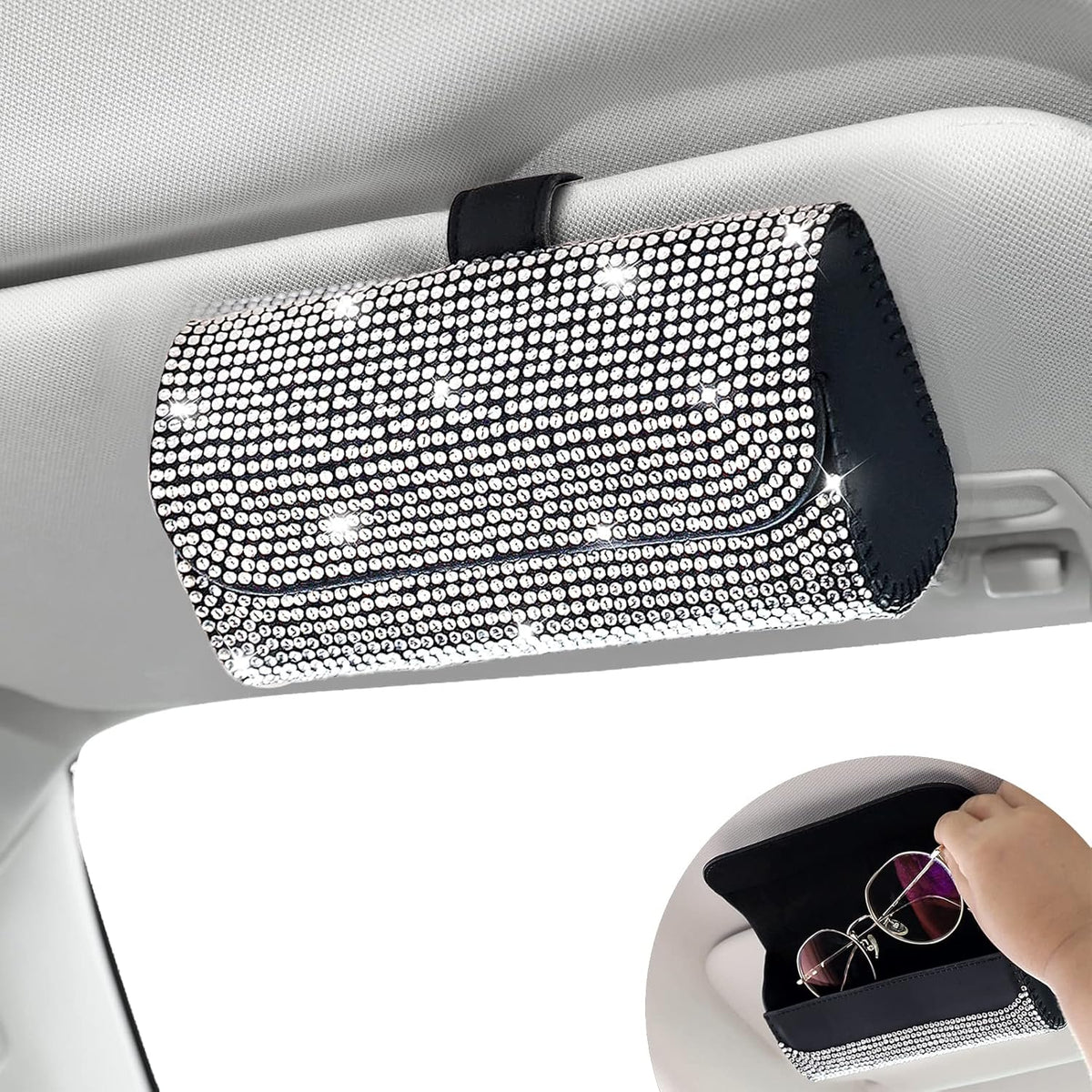 Accmor Sunglasses Holder for Car Sun Visor, Auto Eyeglasses Protective Storage Case, Vehicle Visor Accessories Organizer Box