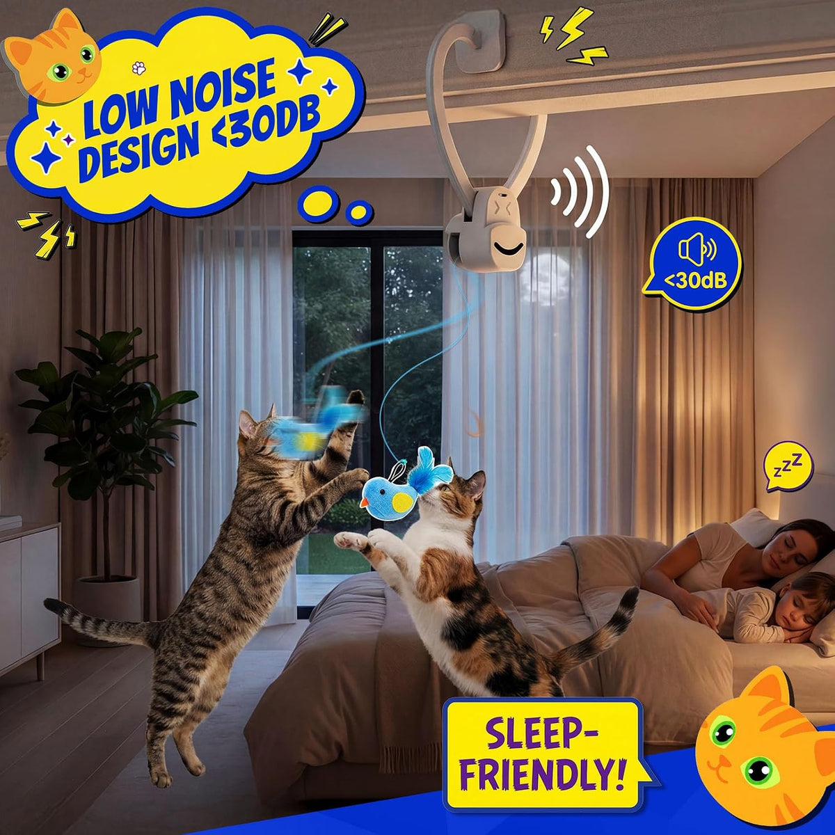 CATPICK Interactive Doorway Cat Toy, No-Adhesive Clip-On for Indoor Cats