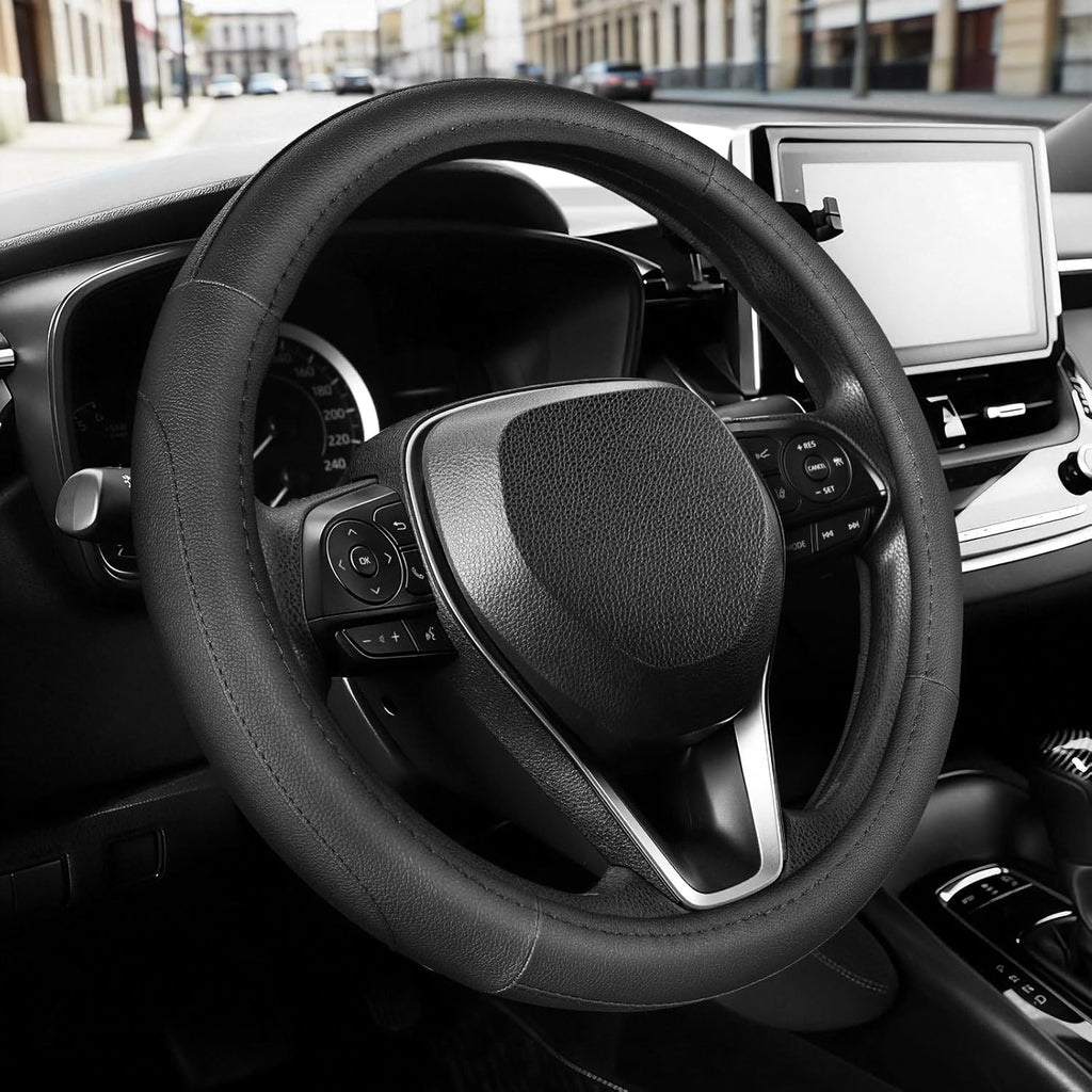 SEG Direct Black Microfiber Leather Auto Car Steering Wheel Cover 15 inch
