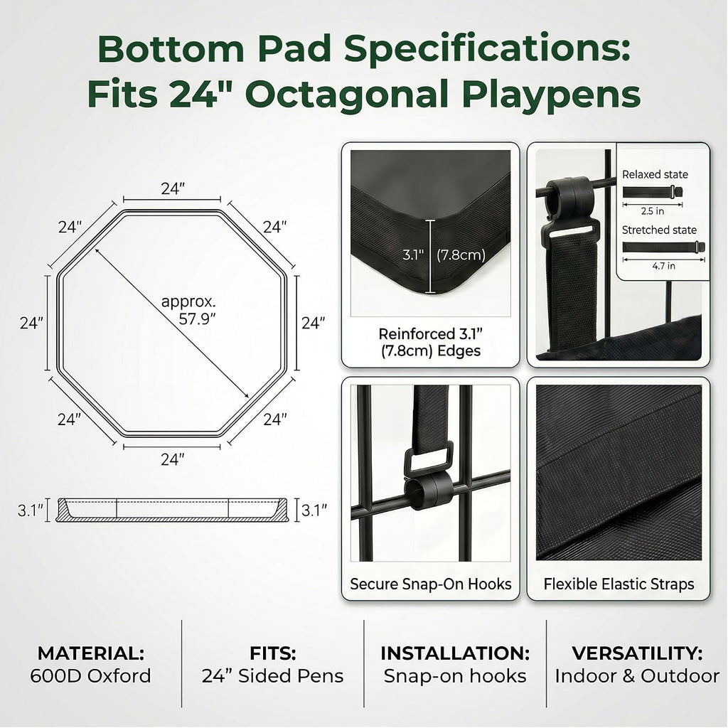 PJYuCien Puppy Playpen with Bottom Pad and Door, 8 Panels 24" H, Black