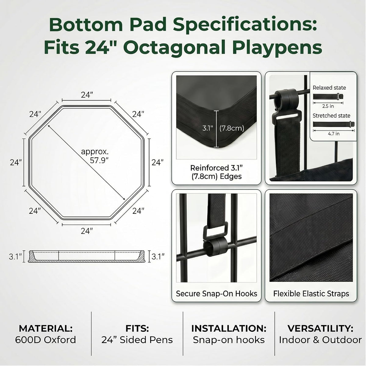 PJYuCien Puppy Playpen with Bottom Pad and Door, 8 Panels 24" H, Black