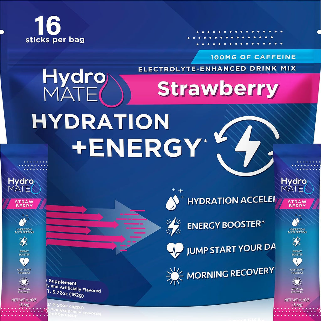 HydroMATE Hydration Electrolytes Packets with Caffeine Variety 30 Count